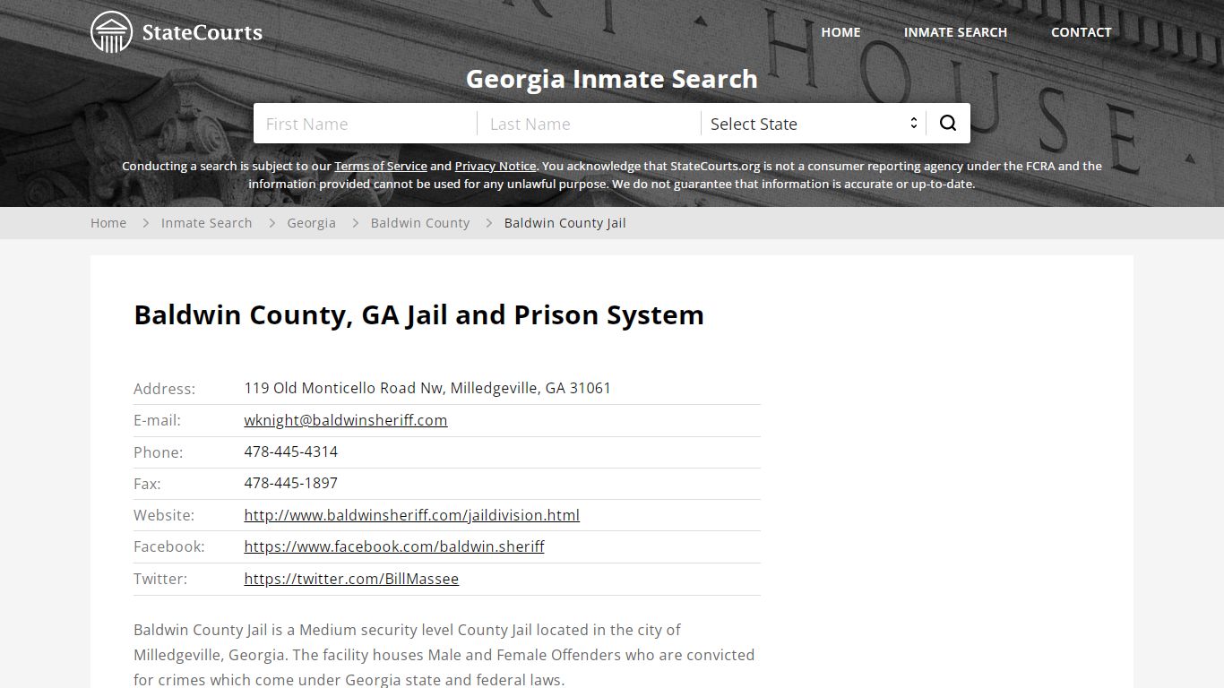 Baldwin County Jail Inmate Records Search, Georgia - StateCourts